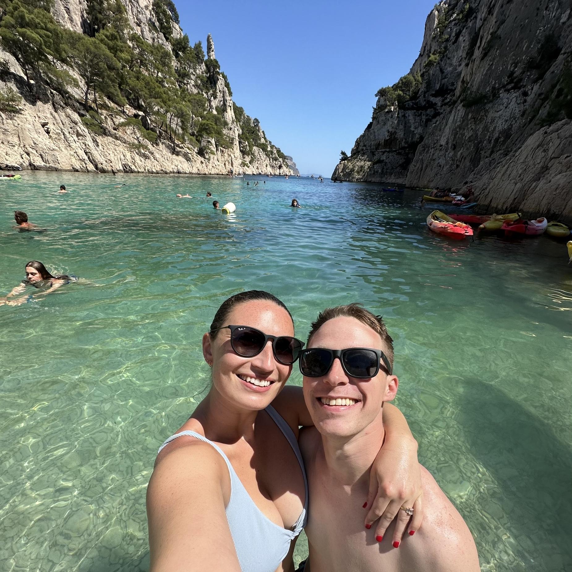 O & K at the midpoint of one of their hardest and favorite hikes to date at La Calanque d’En-Vau in Cassis, France