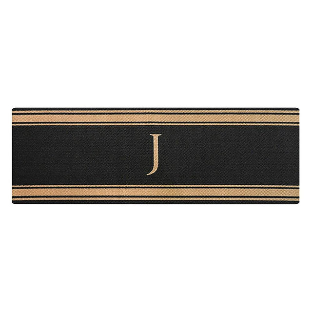 Neighburly Initial Stripes Monogrammed Door Mat Coir on Black Double Door