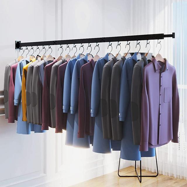 Wall Mounted Folding Retractable Clothes Drying Rack,BOQORAD Space Saver Clothes Rack,Easy to Install, Frosted Stone Black Classic,Metal Material, Metal Material Has Stronger Bearing Capacity,ms-01