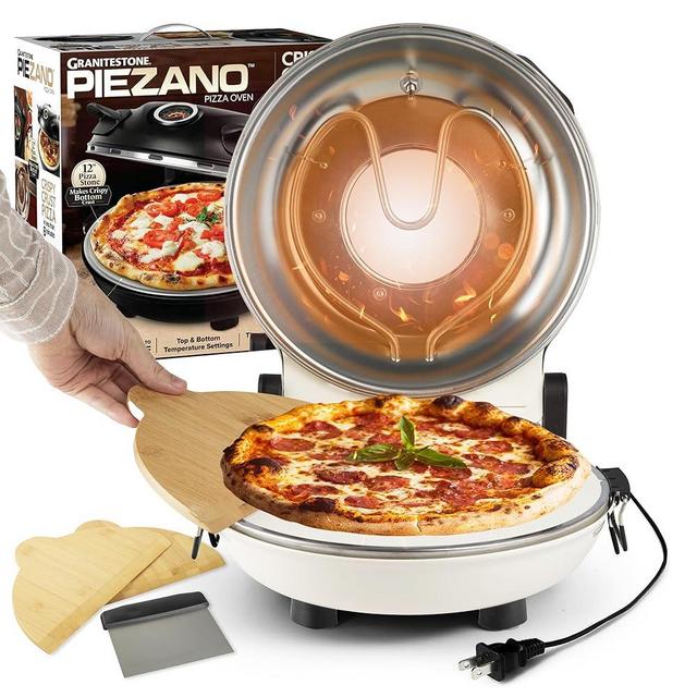 PIEZANO Crispy Crust Pizza Oven by Granitestone – Electric Pizza Oven Indoor Portable, 12 Inch Indoor Pizza Oven Countertop, Pizza Maker Heats up to 800˚F for Stone Baked Pizza at Home - Cream
