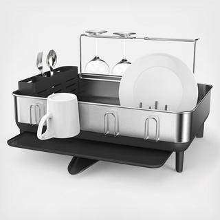 Dish Drying Rack with Wine Glass Holder, Steel Frame
