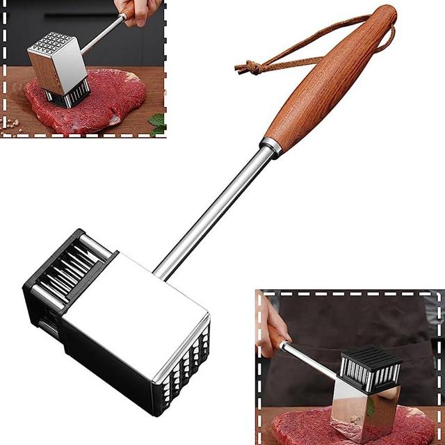 Meat Tenderizer Meat Tenderizer tool 2-in-1 Meat Tenderizer Meat Mallet Hammer with non-slip wooden handle - Perfect for Home Chefs & BBQ Enthusiasts - Ideal for Steak, Chicken, Pork & More.