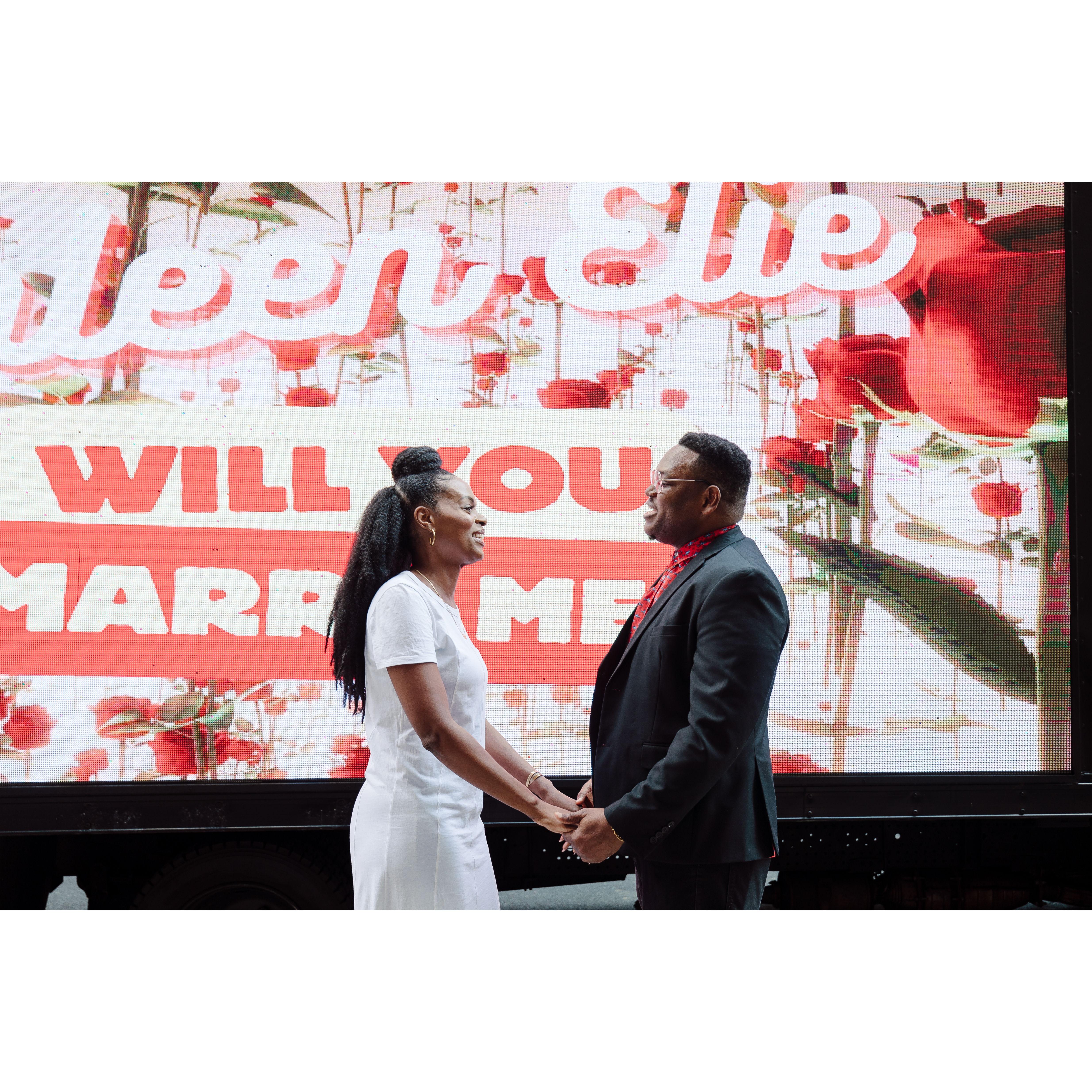 Times Square, a giant screen, and the biggest question of our lives. ❤️💍