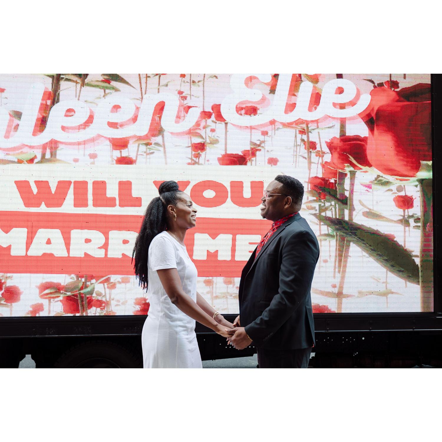 Times Square, a giant screen, and the biggest question of our lives. ❤️💍