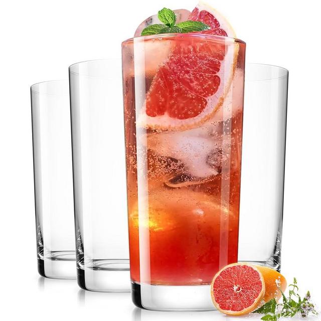 LUNA & MANTHA Drinking Highball Glasses Set of 4, Water Glasses 16 oz, Wide Mouth Design Lead-Free Crystal Glassware, Tall Glass Cups for Mojito and Tom Collins, Cocktail
