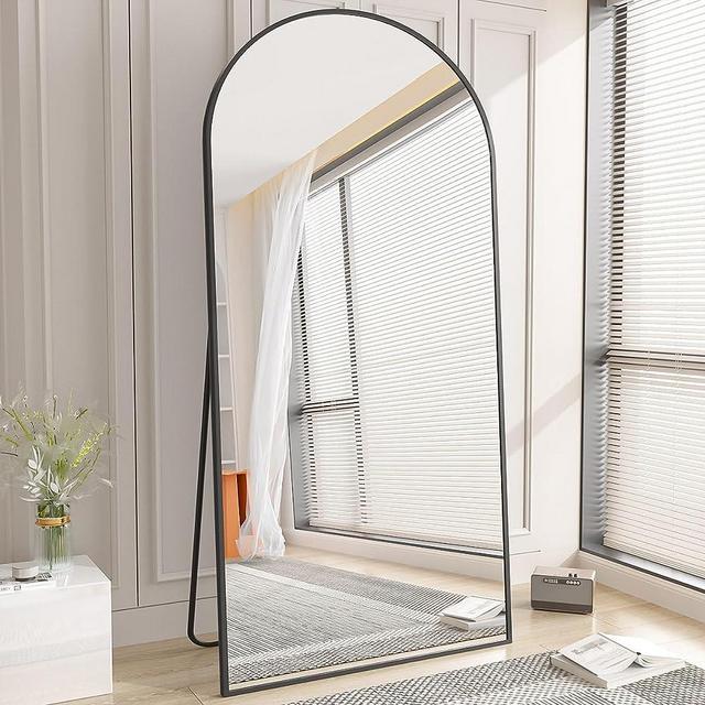 Koonmi Black Arched Full Length Mirror, 34"x76" Large Floor Mirror with Aluminum Alloy Frame Standing Hanging or Leaning Wall-Mounted Mirror, Vanity Mirror for Living Room and Bedroom