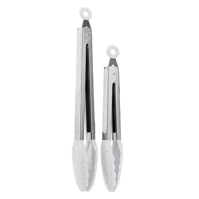 Real Simple Tongs For Cooking | Set of 2 Tongs for Cooking with Silicone Tips for BBQ Grill, Serving, Cooking | Locking Tongs Stainless Steel with Heat Resistant Tip