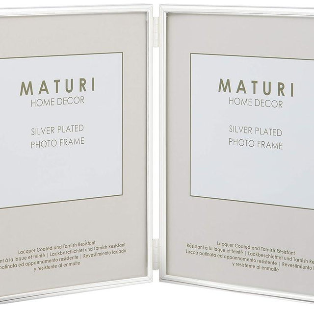 Maturi Silver Plated Double Photo Frame - Thin Edge Portrait, 5 x 7-inch (13 x 18cm)