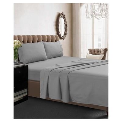 Cotton Percale Deep Pocket Solid Sheet Set (Queen)Silver 350 Thread Count - Tribeca Living
