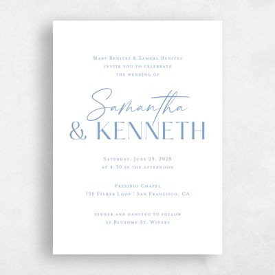 Dusty Blue Wedding Invitation - Sidney Portrait Letterpress