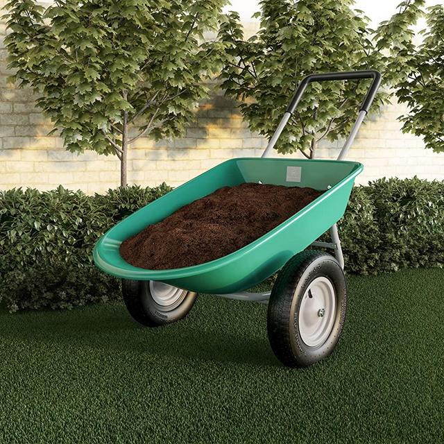 Pure Garden 50-LG1079 2-Wheeled Garden Wheelbarrow – Large Capacity Rolling Utility Dump Cart for Residential DIY Landscaping, Lawn Care and Remodeling