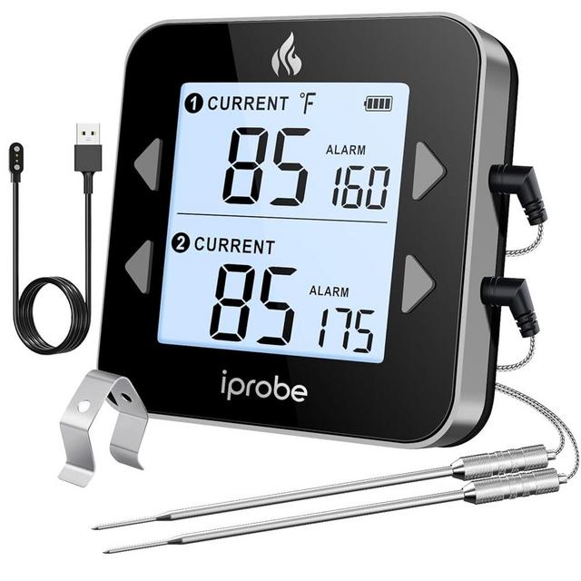 iProbe Rechargeable & Waterproof Digital Meat Thermometer with Dual Probes,Electric Kitchen Smoker Oven Grill BBQ Candy Food Cooking Thermometer with Large LCD Backlight