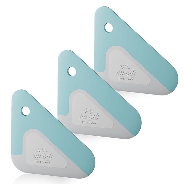 Food Scraper, 2-in-1 Pot and Pan Dish Scraper, Nylon and Silicone, Kitchen Scraper Tools for Cast Iron Skillets, Cookware, Dishes, Pans and Pots, Heat Resistant, Set of 3 - Blue