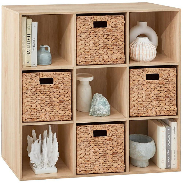 Best Choice Products 9-Cube Storage Organizer, 11in Shelf Opening, Bookcase, Display Shelf, Customizable w/ 3 Removable Back Panels - Light Oak