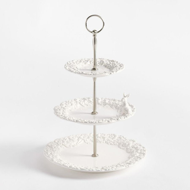 Floral Bunny Stoneware Tiered Stand