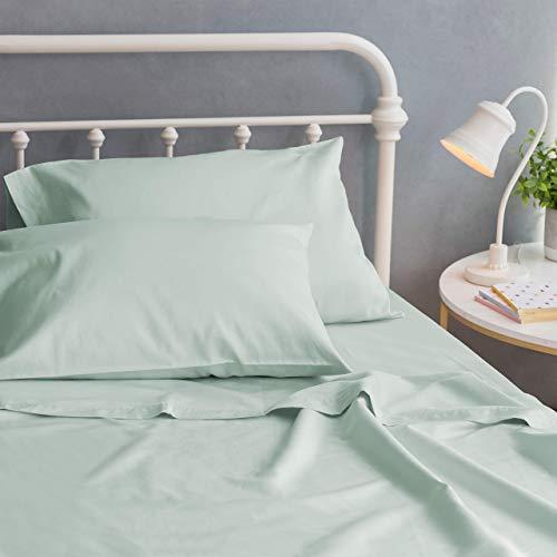Welhome Queen Size 100% Organic Cotton Sateen Sheet Set of 4 Piece - GOTS Certified - Eco Friendly - Soft - Deep Pocket - Easy fit - Mist