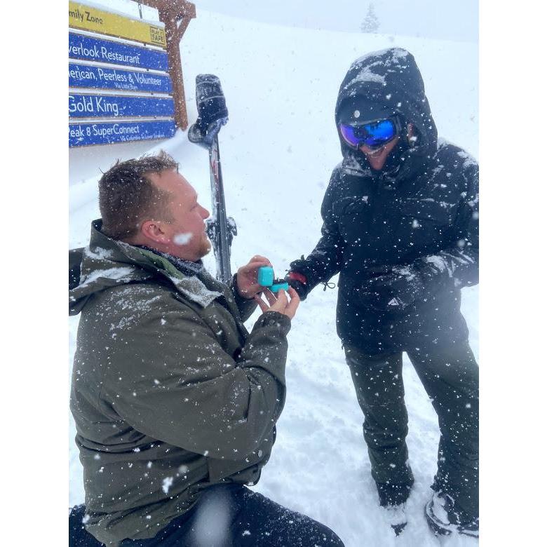 Engaged in the middle of a blizzard. Breckenridge, CO.