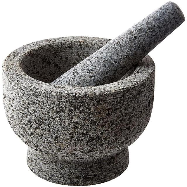 Koja 6” Granite Mortar & Pestle Stone Grinder Set for Mixing Spices, Natural Medicines, Pastes, Pestos and Guacamole | Ergonomic Design | Must Have Cooking & Grinding Bowl for Every Kitchen