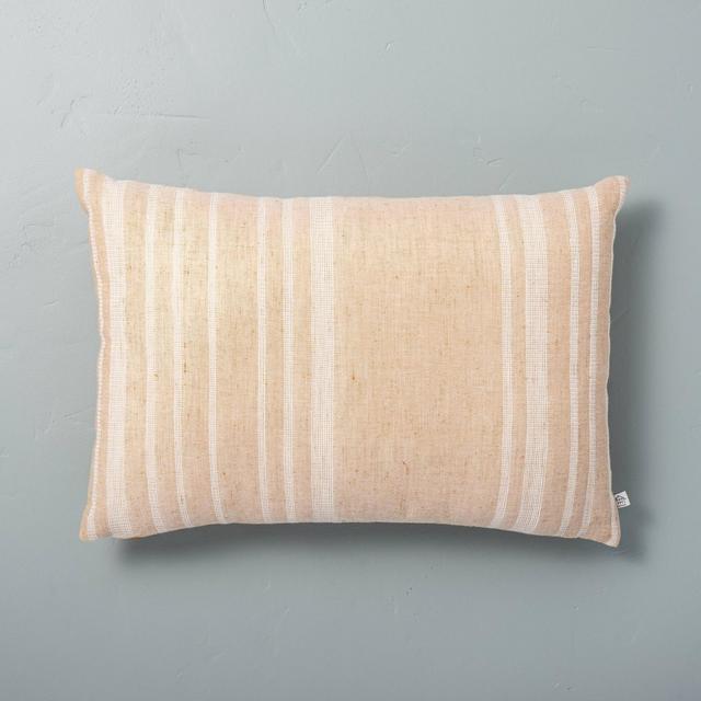 14" x 20" Variegated Stripe Lumbar Throw Pillow Sour Cream/Yellow - Hearth & Hand™ with Magnolia