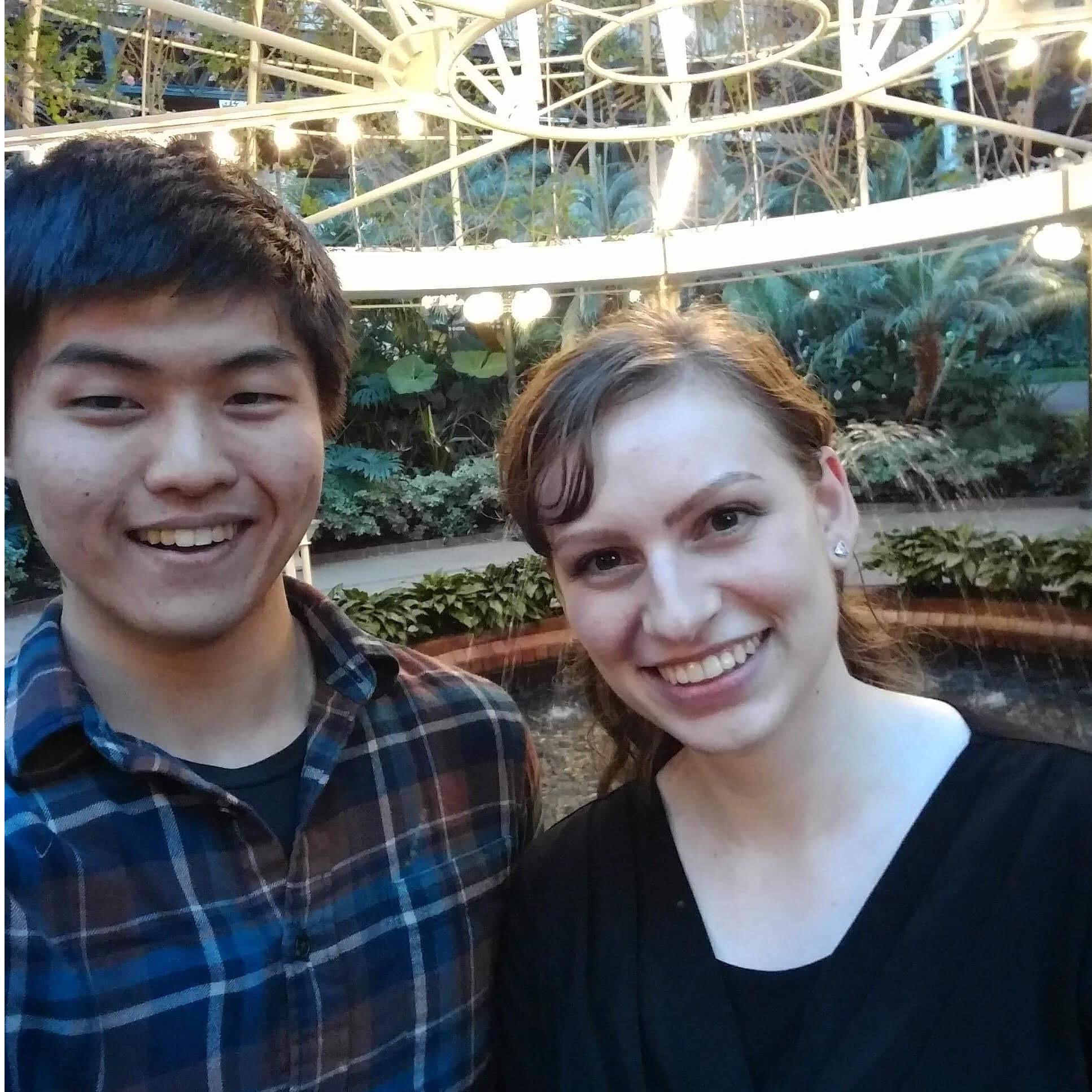 Yong and Elizabeth: At the Nashville Grand Oprey House. We are inside of the building exploring the garden. We were clearly very awkward. Yong flew back to Hope College later this day. (03/10/2018)