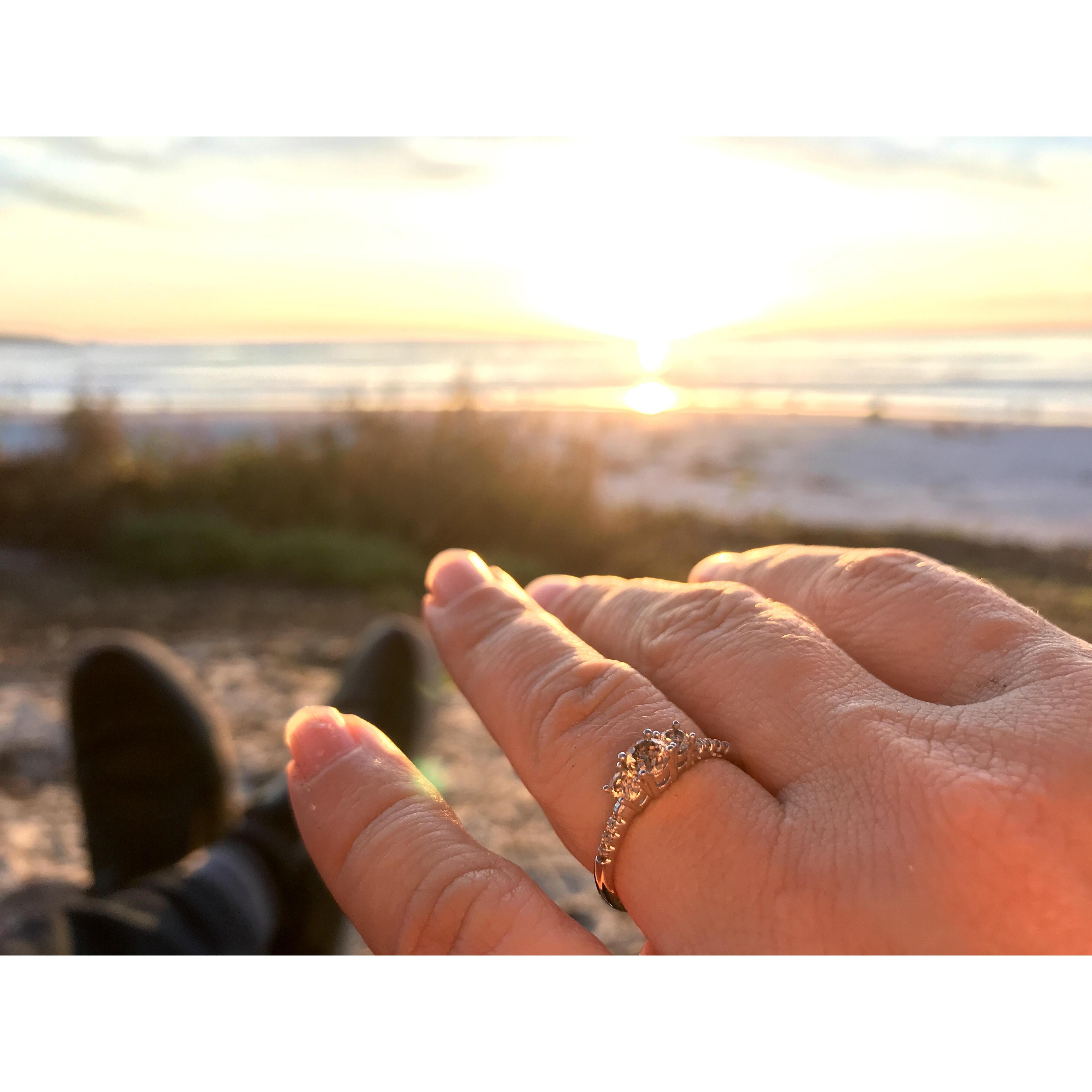 Obligatory Ring Shot, the day we said YES, Carmel Beach - 2018