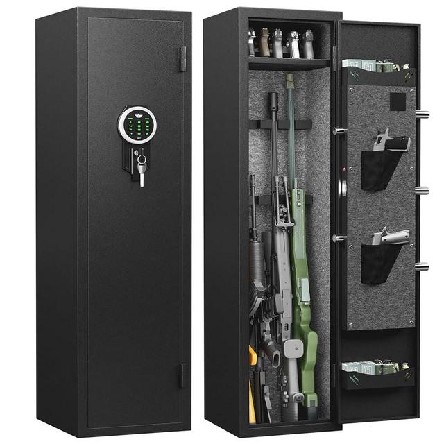 4-5 Gun Rifle Safe, Long Gun Safe for Home Rifle and Pistols with Backlit Keypad, Quick Access Gun Cabinet with LED Light and Removable Shelf