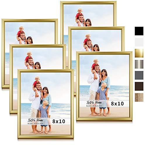 LaVie Home 8x10 Picture Frames (6 Pack, Gold) Simple Designed Photo Frame with High Definition Glass for Wall Mount & Table Top Display, Set of 6 Classic Collection