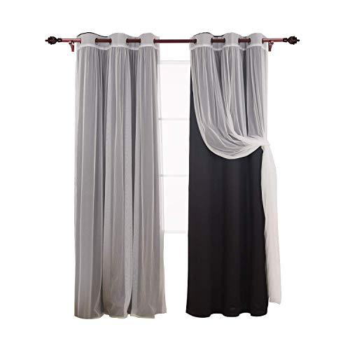 Deconovo Grommet Top Mix and Match Curtain Set 2 Black Thermal Insulated Blackout Curtains with 2 Tulle Lace White Sheer Curtain Panels for Bedroom 4 Panels 42X63 Inch
