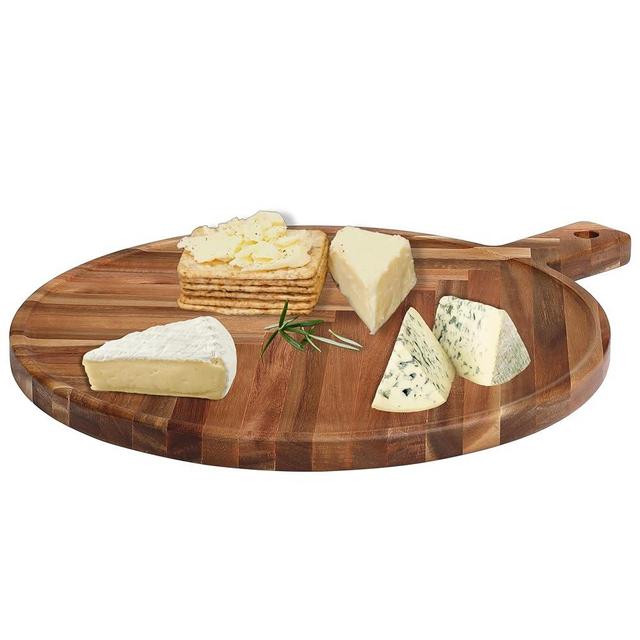 BIRDROCK HOME 18" Herringbone Grazing Serving Board | Wooden Cheese Board w/Handle - Steak, Food | Large Party Charcuterie Board for Appetizers | Two-Sided Wood Kitchen Counter Platter | Round