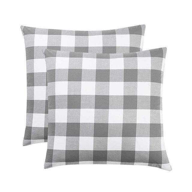 Wake In Cloud - Pack of 2 Pillow Cases, 100% Washed Cotton Pillowcases, Grey Gray White Buffalo Checker Gingham Geometric Plaid Pattern (European Size, 26x26 Inches)