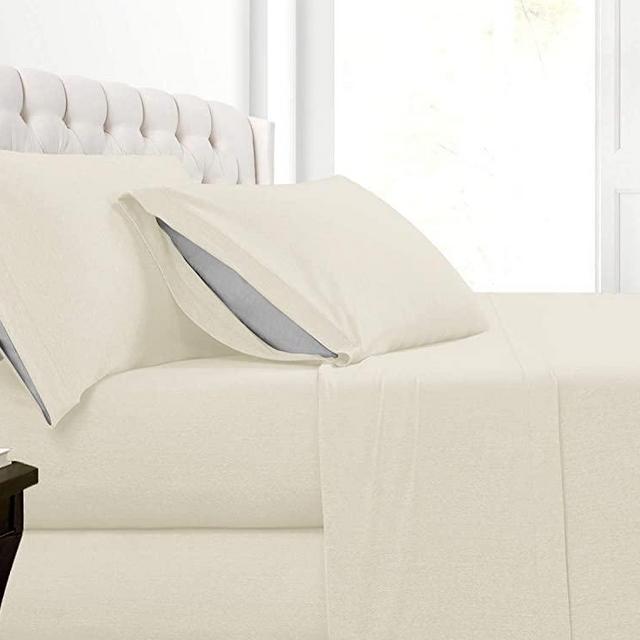 Cotton Rich T-Shirt Soft Heather Jersey Knit Sheet Set - All Season Bed Sheets,, Warm and Cozy, Comfort by Morgan Home Fashions (Queen, Heather Ivory)
