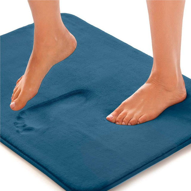 Gorilla Grip Original Thick Memory Foam Bath Rug, 24x17, Cushioned, Soft Floor Mats, Absorbent Premium Bathroom Mat Rugs, Machine Washable, Luxury Plush Comfortable Carpet for Bath Room, Blue