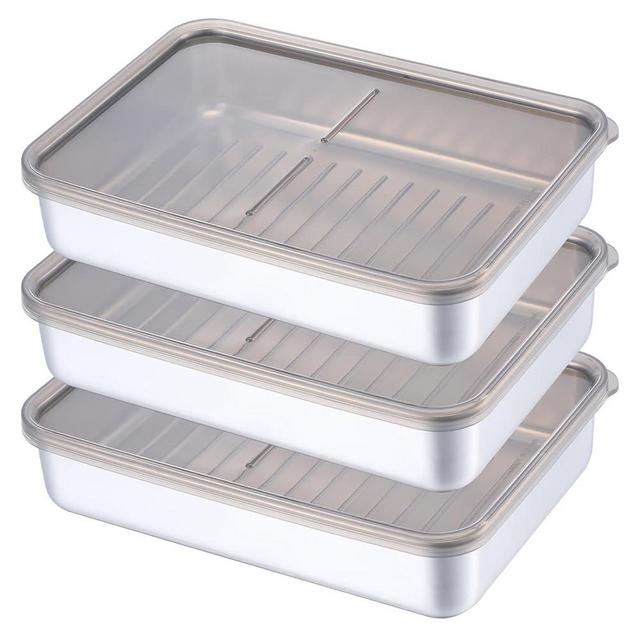 3Pcs Deli Containers with Lids, 7.9*5.6*1.7 in Bacon Container for Refrigerator, Fridge Organizer, Cheese Container for Fridge, Dishwasher Safe Long Deli Meat Storage Containers Fruit Tray with Lids