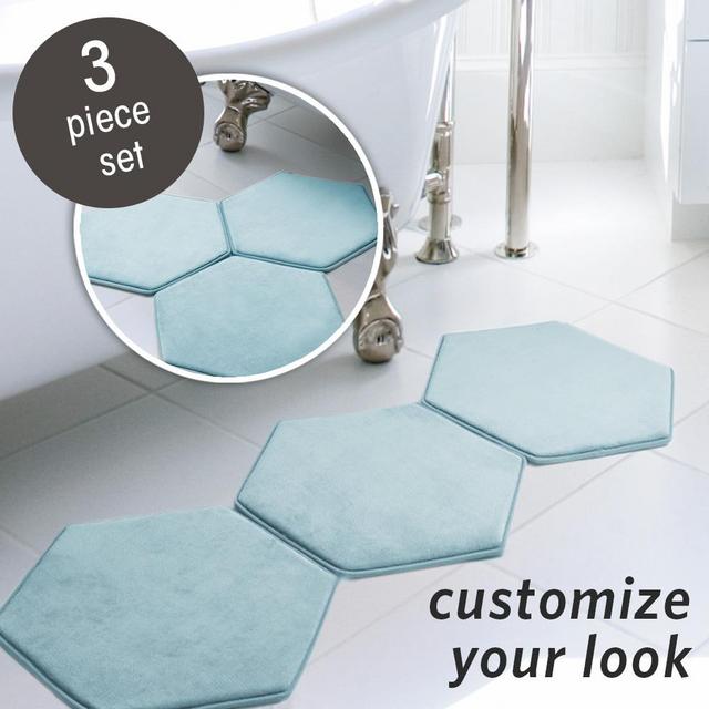 Microdry Memory Foam HD Modular Bath Mats 3-Piece Set , 19x17", Aqua