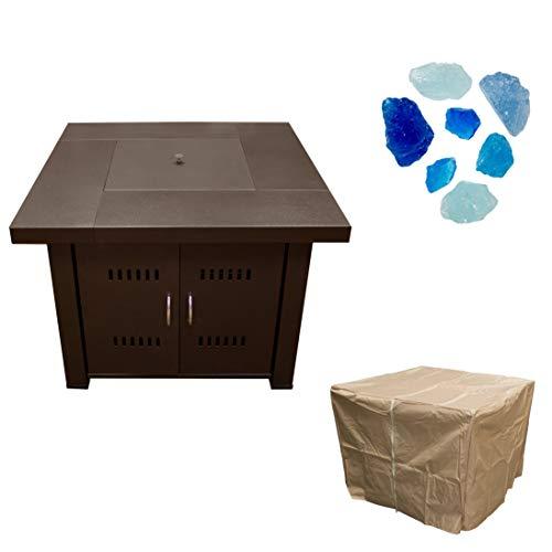 PrimeGlo GS-F-PC-AF Propane Fire Pit With Full Length Cover And Upgraded Bahama Colored Fire Glass, 42000 BTU, Square, Bromze