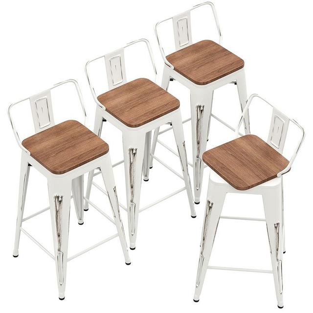 Andeworld 24 Inch Swivel Bar Stools Set of 4 Counter Height Stools Industrial Metal Barstools (24 inch, Distressed White)