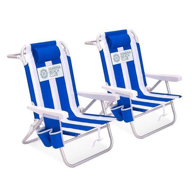 Luxury Sturdy Extra Comfort Backpack Beach Chair/Bundle of 2 Units (Blue White Stripes)