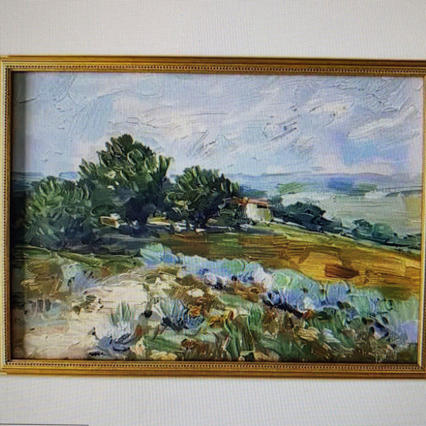 Framed Fieldscape with Handpaint Wall Art, 18x24