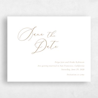 Metallic Bronze, Brown Wedding Save the Date - Merlo Landscape Letterpress