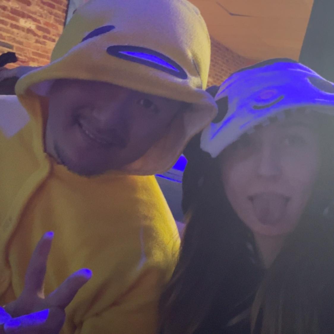 We dressed up in onesies for Halloween :))