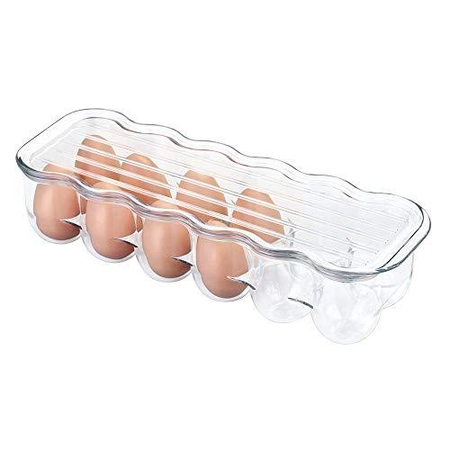 Vtopmart 2 pack Egg Holder for fridge 14 eggs Stackable Plastic Egg Tray lid