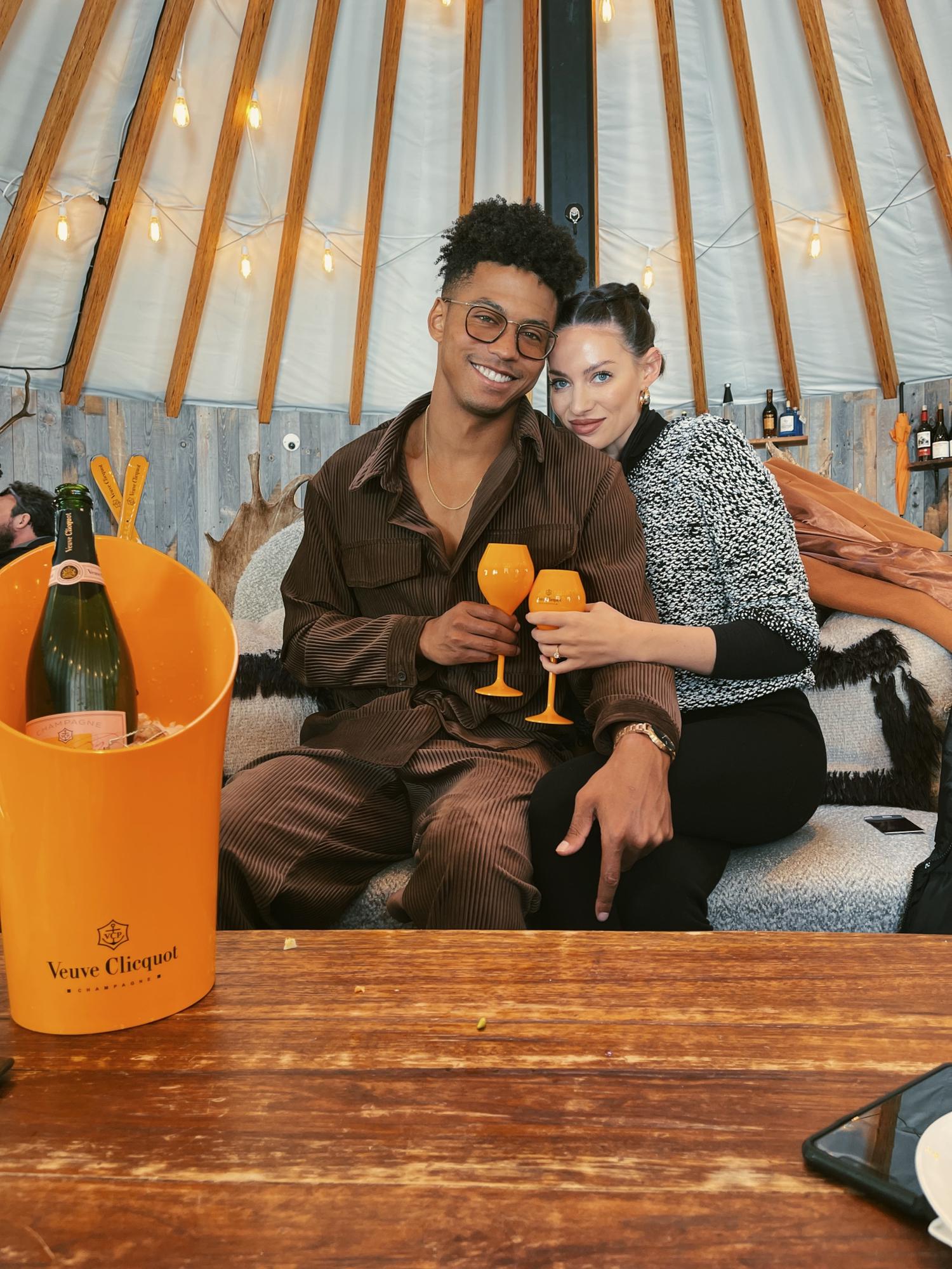 Celebrating our engagement at the Clicquot Yurt