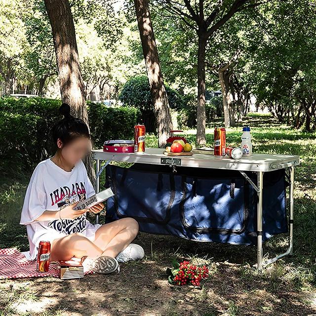 CampLand Outdoor Folding Table Aluminum Lightweight Height Adjustable with Storage Organizer for BBQ, Party, Camping (Blue)