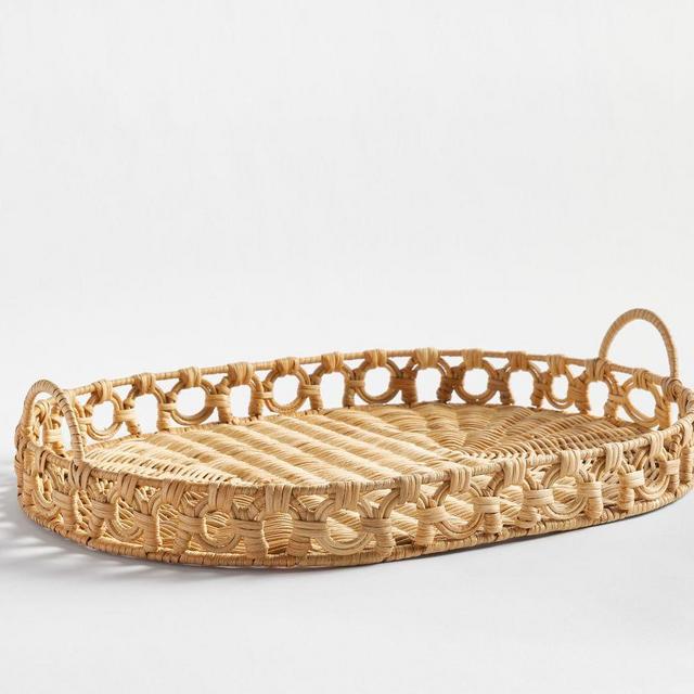 Monique Lhuillier Antibes Handwoven Wicker Handled Serve Tray
