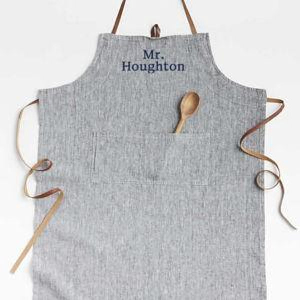 Personalized Chambray Organic Cotton Apron with Pocket