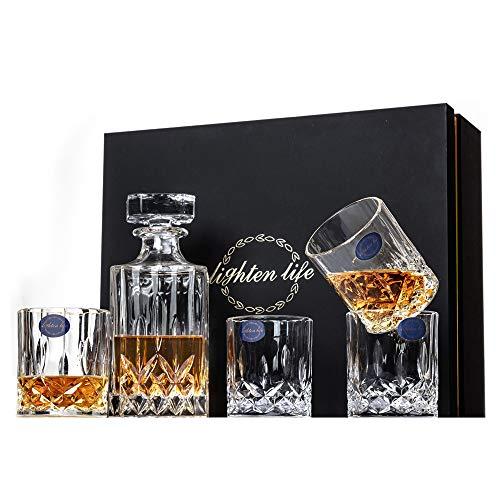 Lighten Life Crystal Whiskey Glass Set,Whiskey Decanter and 4 Whiskey Glasses For Irish Whisky,Scotch And Bourbon,Whiskey Bottle Gift Box for men women