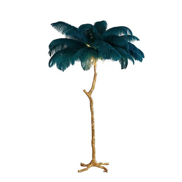 Nordic Ostrich Feather Table Lamp Palm Tree Stand Light Interior Lighting Home Deco Art Bedside Lamps Living Room Table Light,Blue