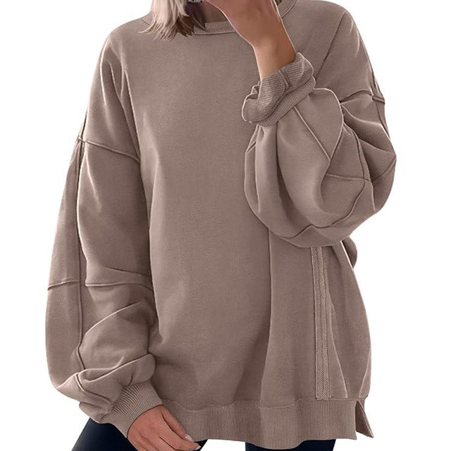 ANRABESS Women Oversized Long Sleeve Sweatshirts Crewneck Side Slit Loose Teen Girl Pullover Top 2025 Fall Y2K Trendy Outfits