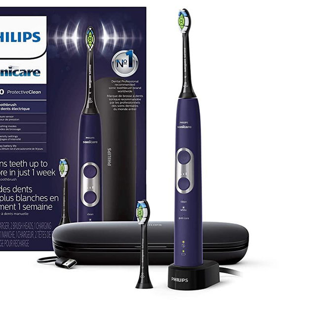 Philips Sonicare ProtectiveClean 6500 Rechargeable Electric Toothbrush with Charging Travel Case and Extra Brush Head, Deep Purple HX6462/09