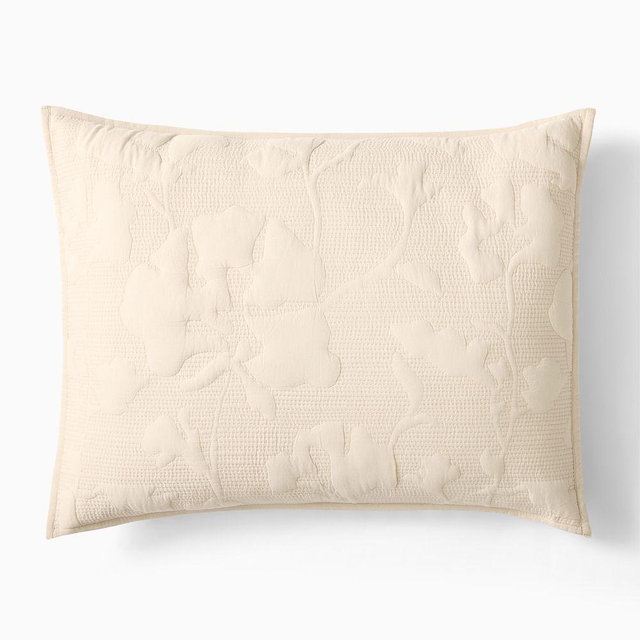 Outline Floral Standard Sham, Ivory/Sand